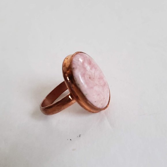 Sz 10 Natural Pink RHODOCHROSITE Ring in solid Copper Artisan Made - Picture 7 of 14